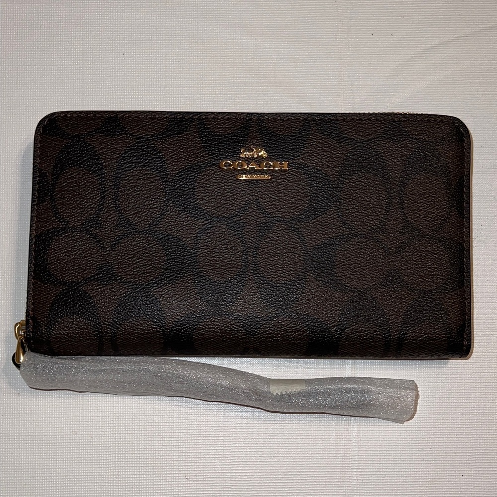 Coach Dark Brown Signature Zip-Around Wallet